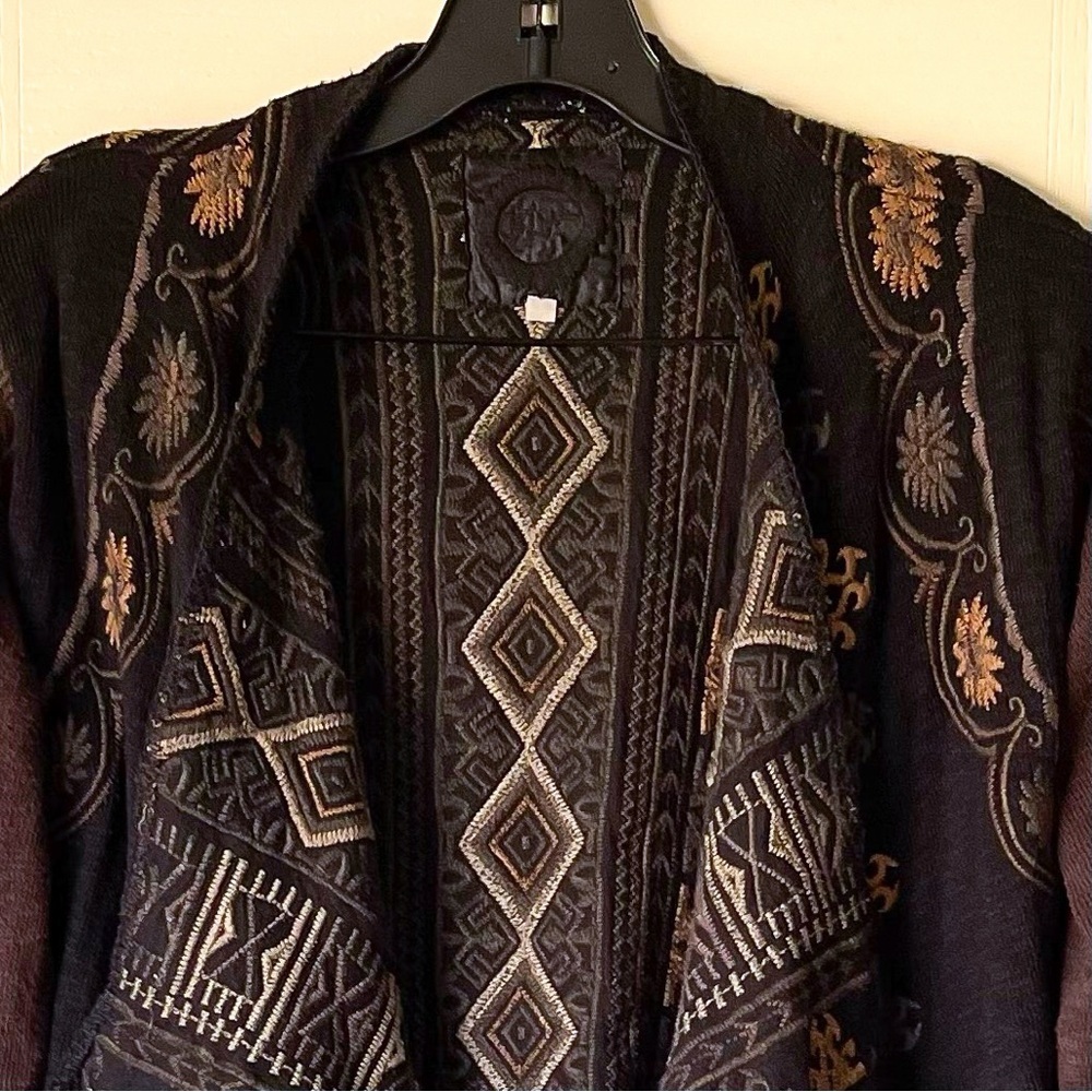 Johnny Was Tryker Embroidered Boho Cardigan Brown Black Small EUC - Picture 4 of 8